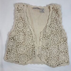 Vintage crochet floral vest 90s girls size 6x